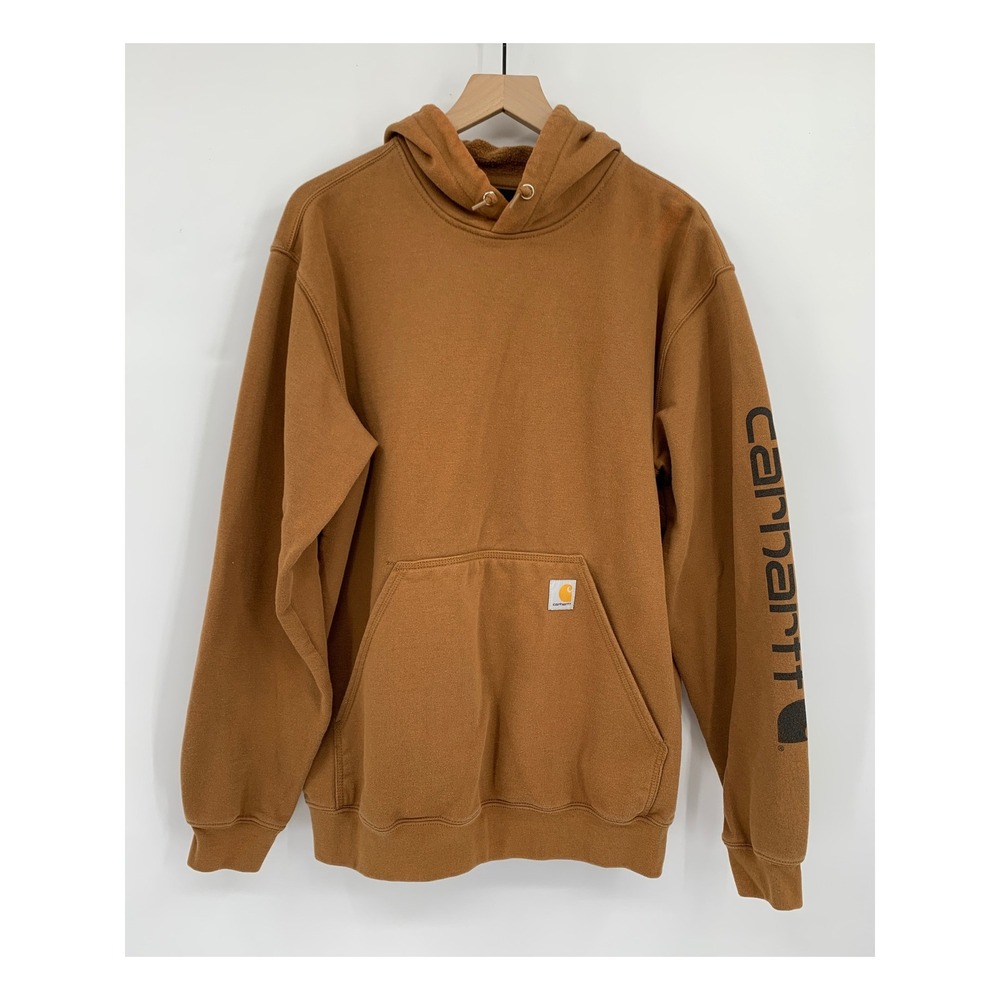 Carhartt Sweater Mens Large Brown Hoodie Logo Loose Fit Pullover Sweatshirt